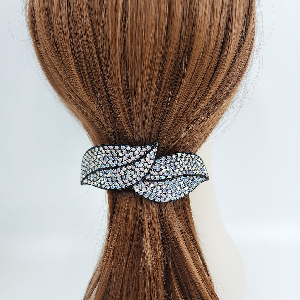 Flora Leaf Hair Barrette 4.2 in – Cubic, Curved Pin Bar, French Pin