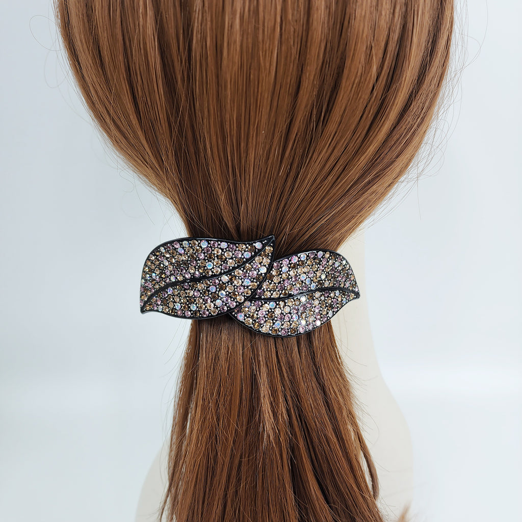 Flora Leaf Hair Barrette 4.2 in – Cubic, Curved Pin Bar, French Pin