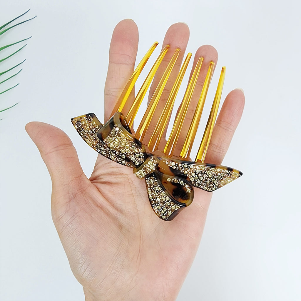 Wind Bow Cubic Long Hair Comb Pin 4.6 in – Tortoise Shell, French Pin