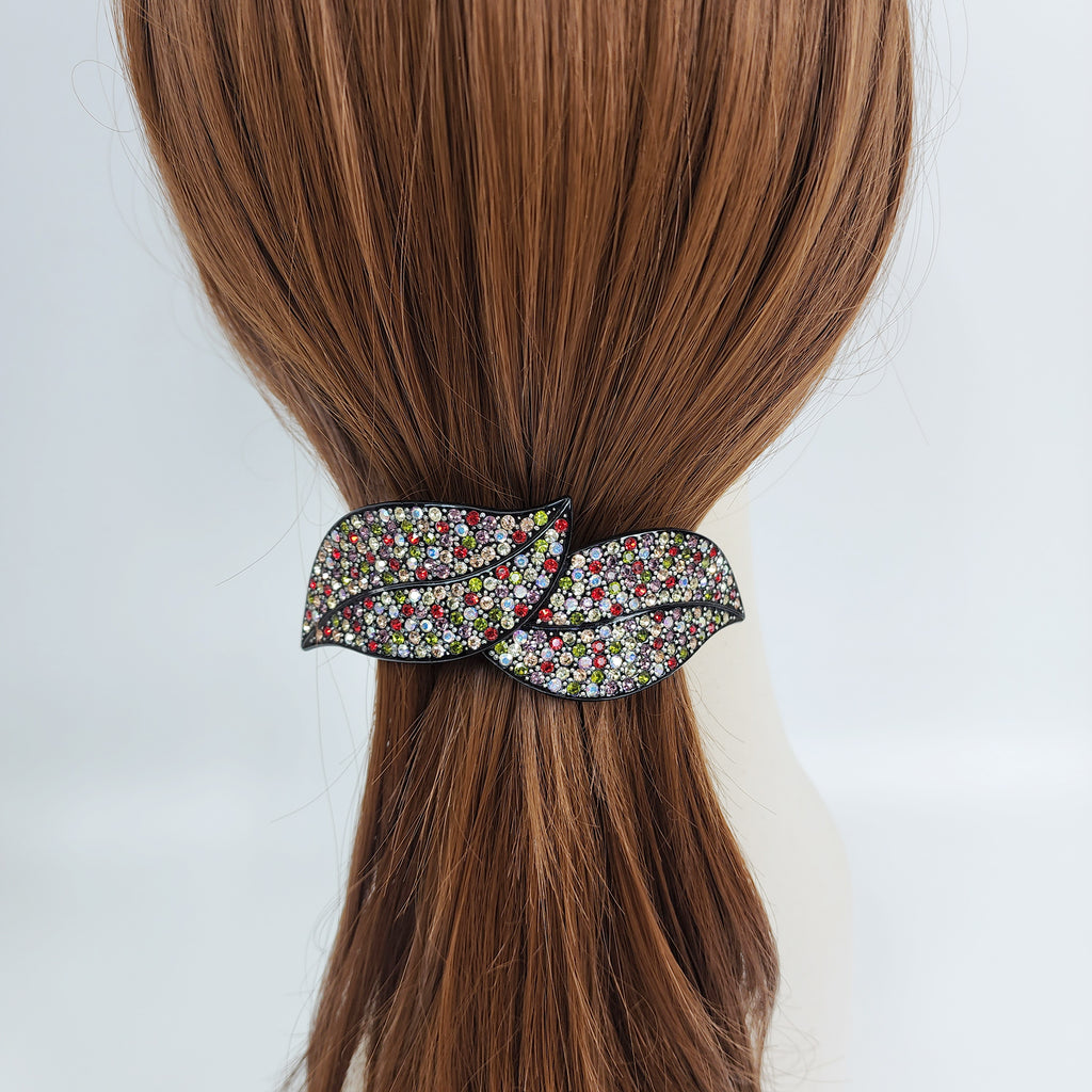 Flora Leaf Hair Barrette 4.2 in – Cubic, Curved Pin Bar, French Pin