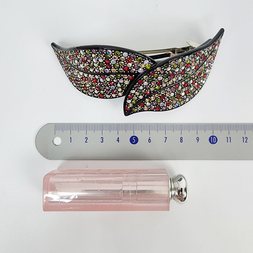 Flora Leaf Hair Barrette 4.2 in – Cubic, Curved Pin Bar, French Pin
