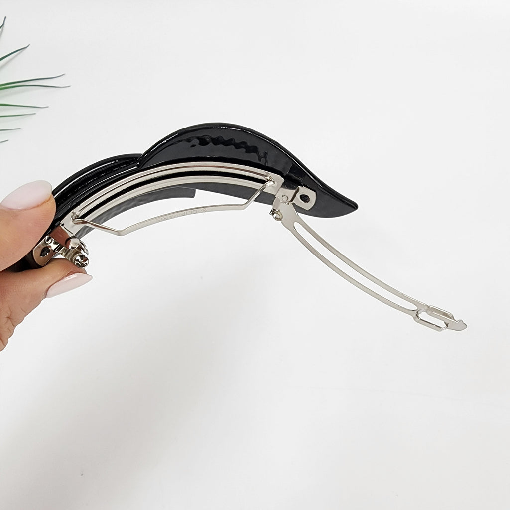 Flora Leaf Hair Barrette 4.2 in – Cubic, Curved Pin Bar, French Pin
