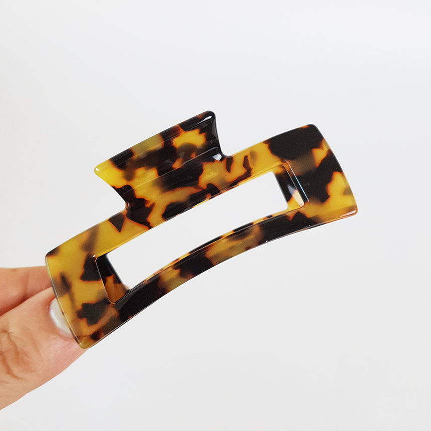 Long Square Medium Hair Claw Clip – 2 Leopard Brown