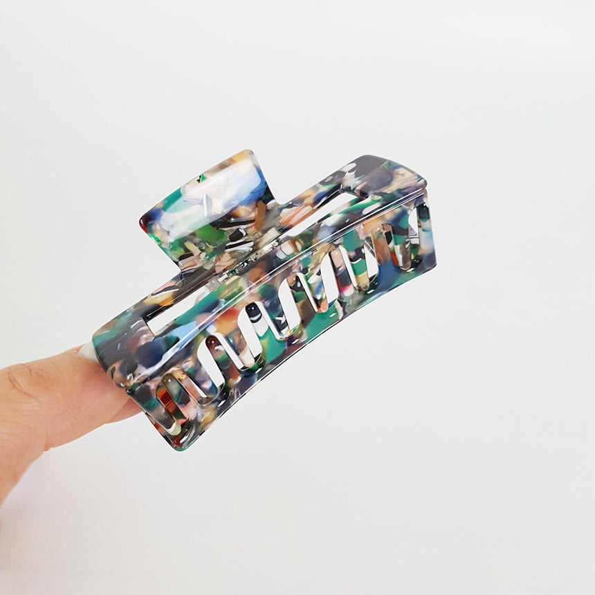 Long Square Medium Hair Claw Clip – Tortoise Shell Marble, French-style