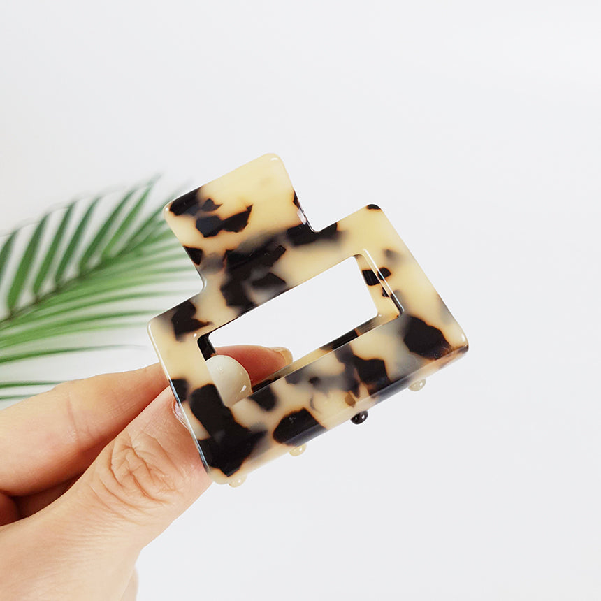 Square Hair Claw Clip 3.9 in – Rectangle Medium / 2 Leopard Beige