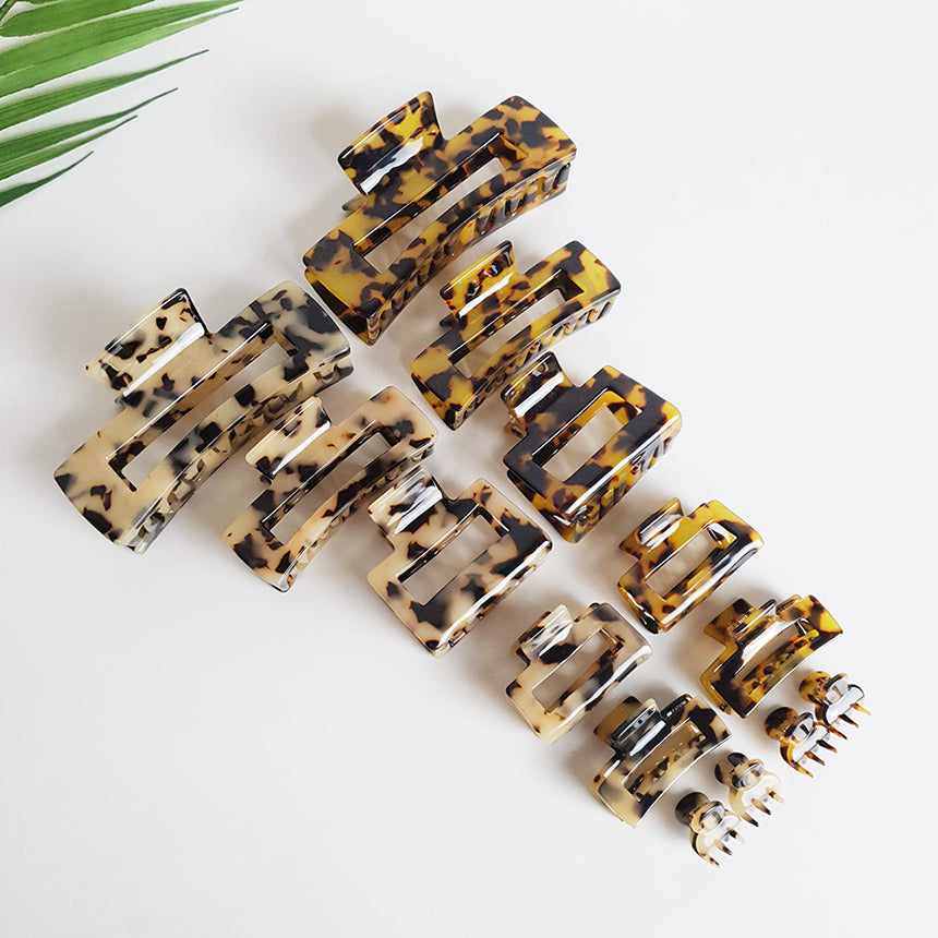 Square Hair Claw Clip 3.9 in – Tortoise Shell, 6 Sizes, French-style