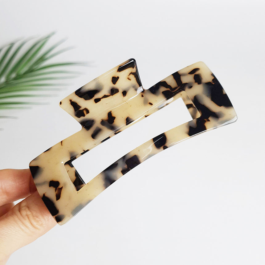 Square Hair Claw Clip 3.9 in – Long Square Big / 2 Leopard Beige