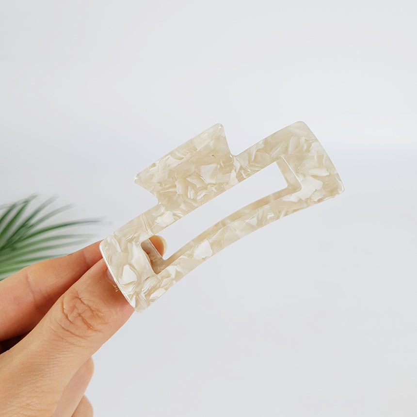 Long Square Medium Hair Claw Clip – 28 Marble Ivory
