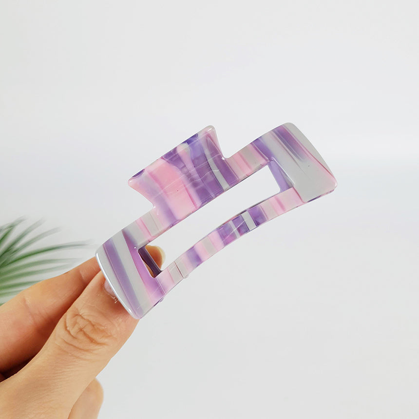 Long Square Medium Hair Claw Clip – 26 Purple Stripe