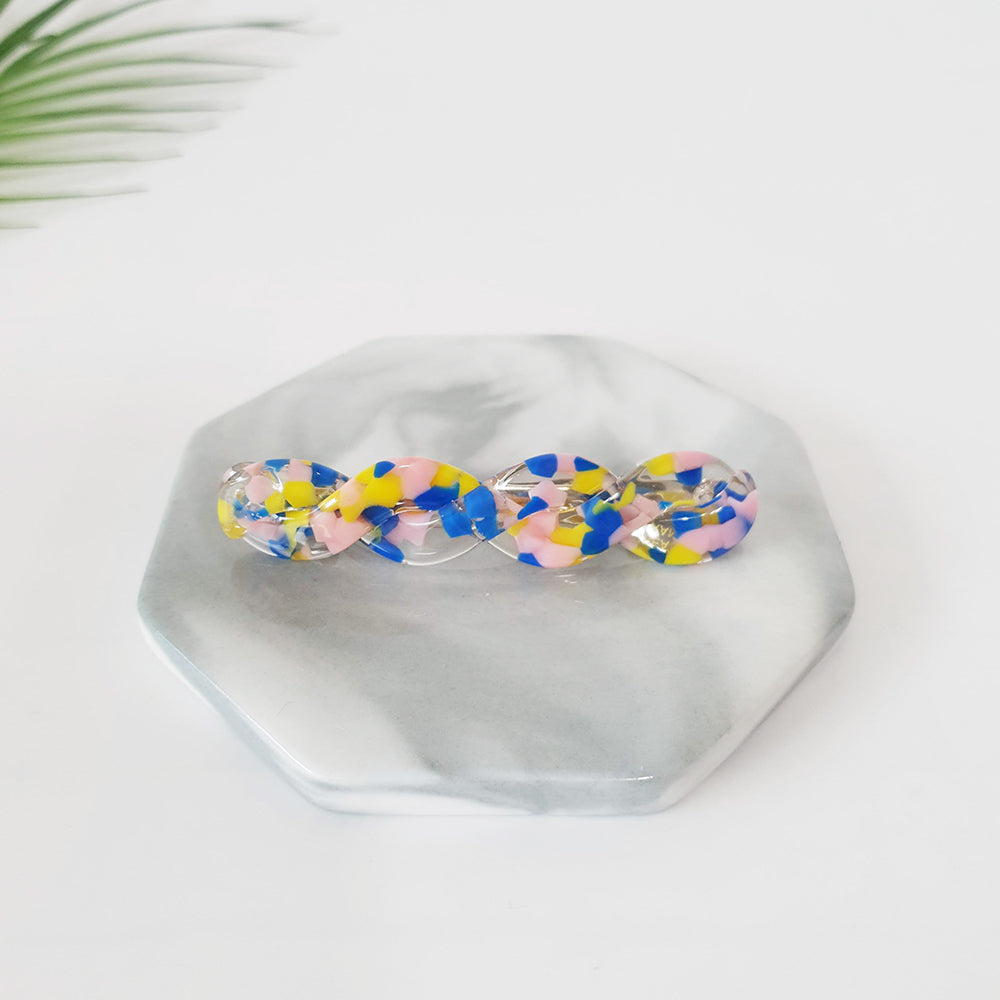 Twist Mini Hair Barrette 2.8 in – 10 Yellow Blue