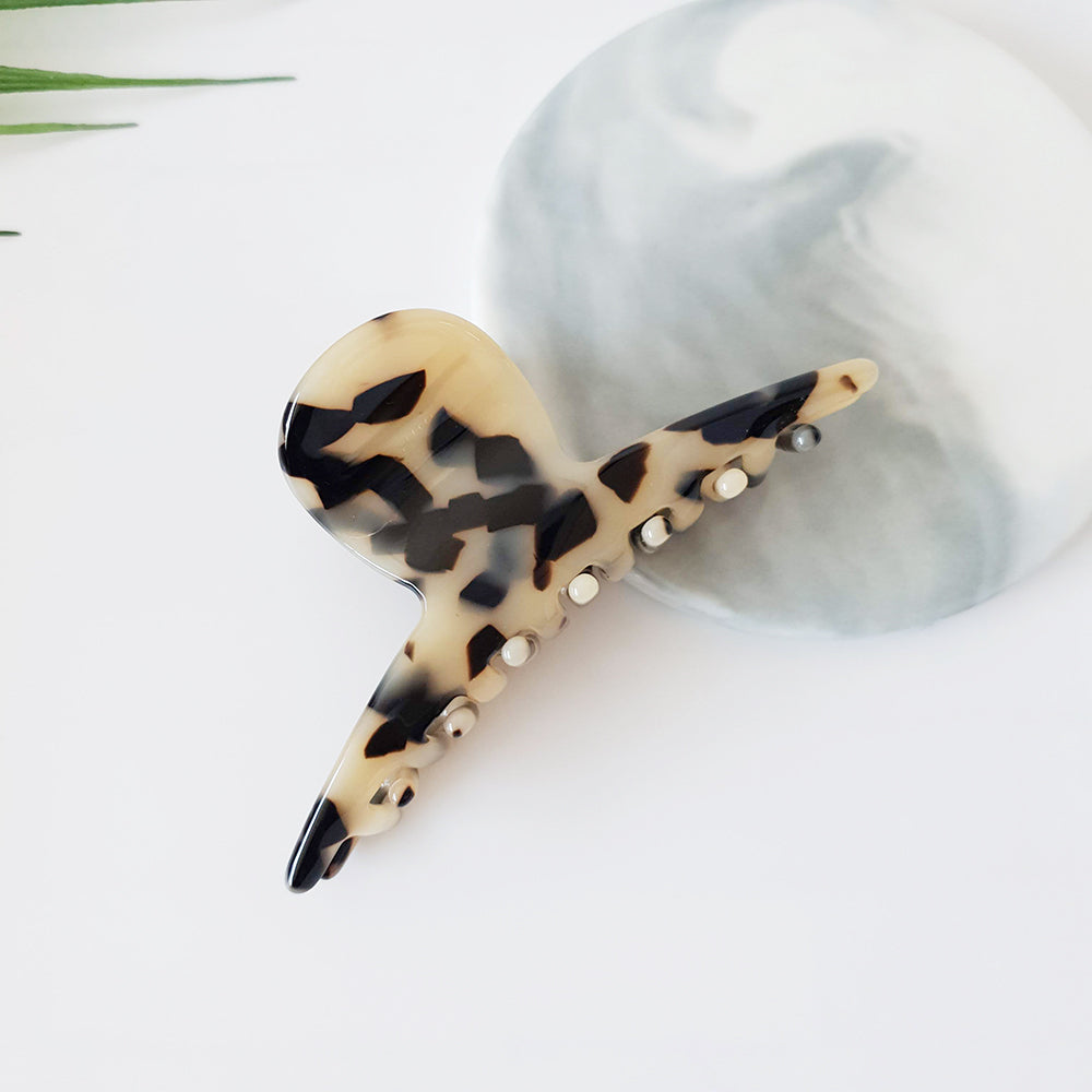 Elle Ribbon Medium Hair Claw Clip – 2 Leopard Beige