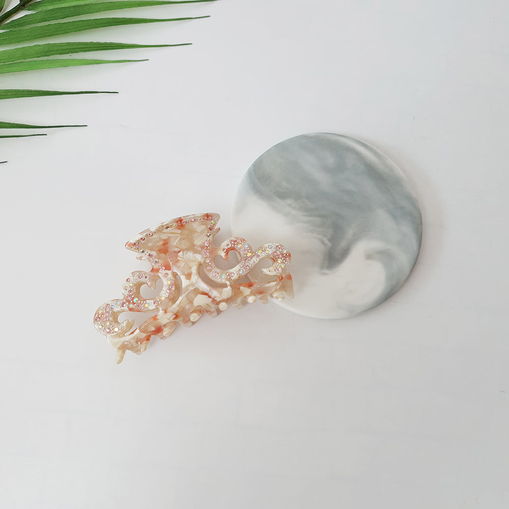Royal Cubic Small Hair Claw Clip 3.1 in – 5 Marble Peach