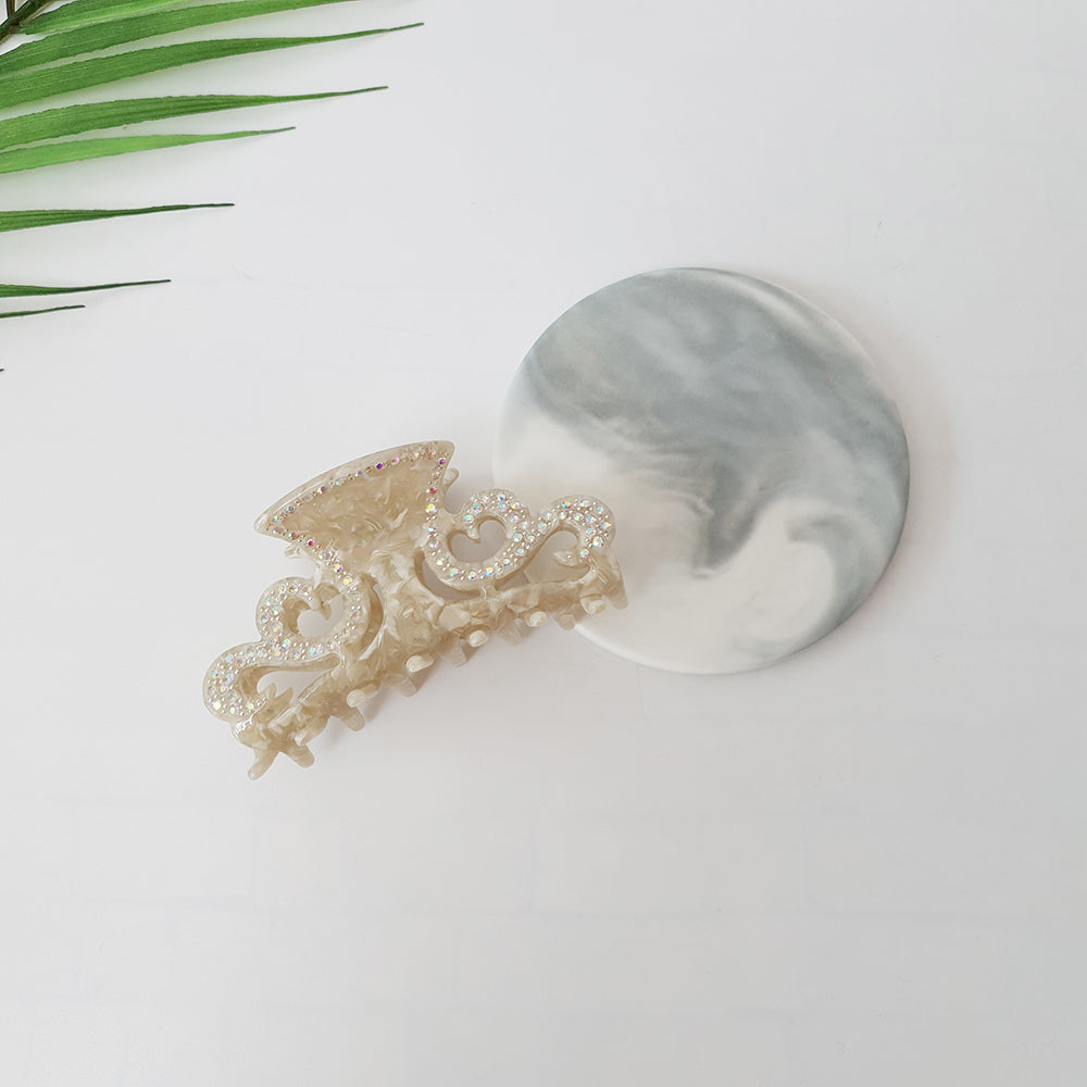Royal Cubic Small Hair Claw Clip 3.1 in – 4 Marble Ivory