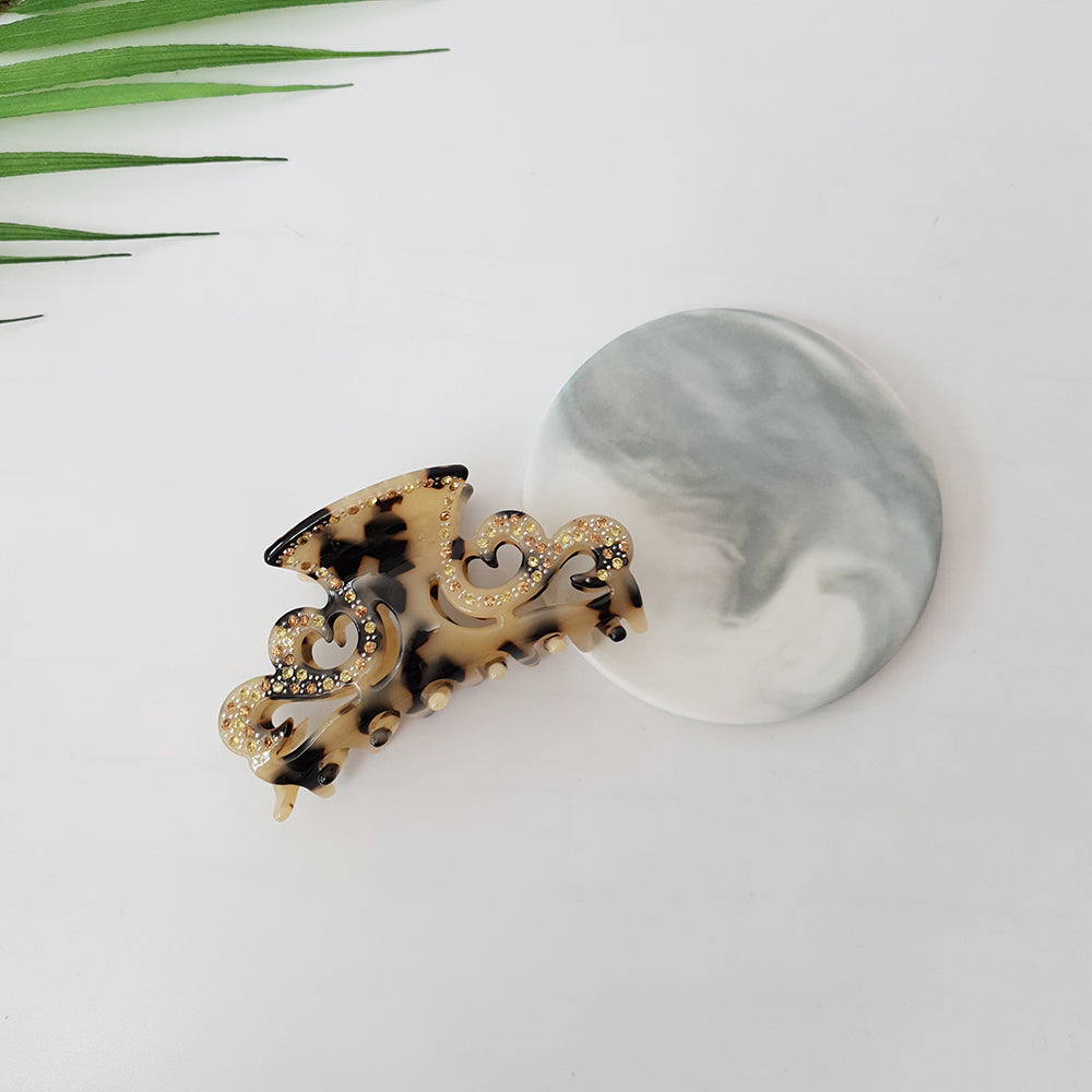Royal Cubic Small Hair Claw Clip 3.1 in – 1 Leopard Beige
