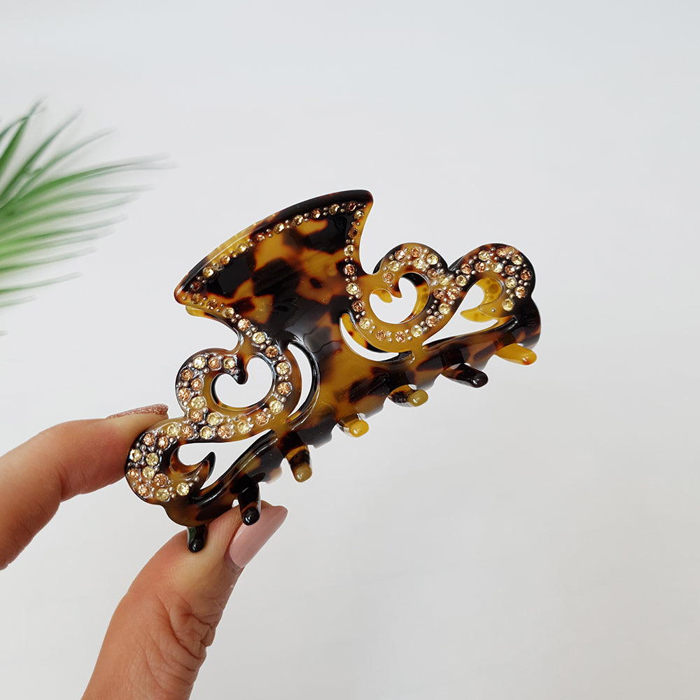 Royal Cubic Small Hair Claw Clip 3.1 in – Tortoise Marble, French-style