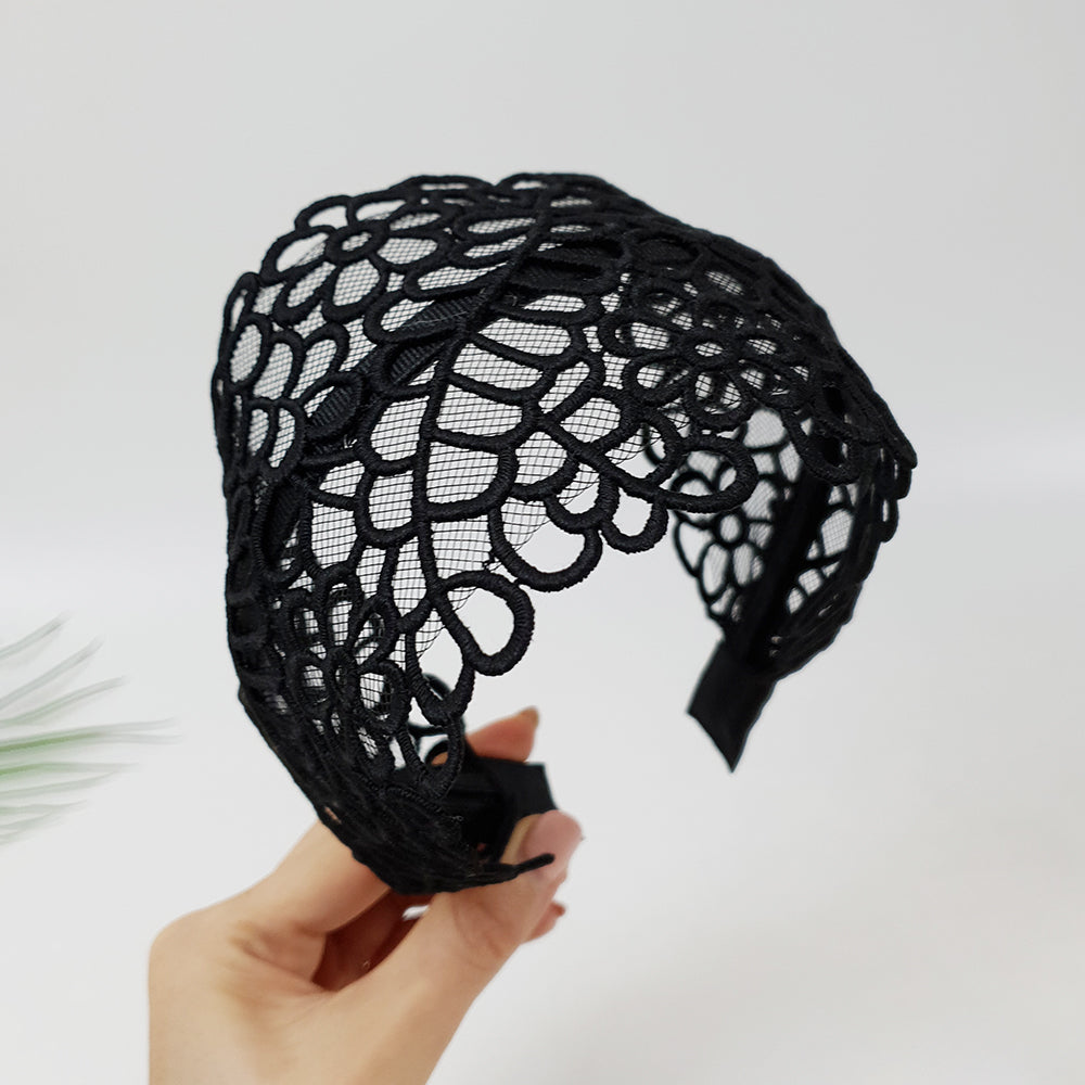 Garden Lace Wide Headband 3.9 in wide – Embroidered Lace, French-style