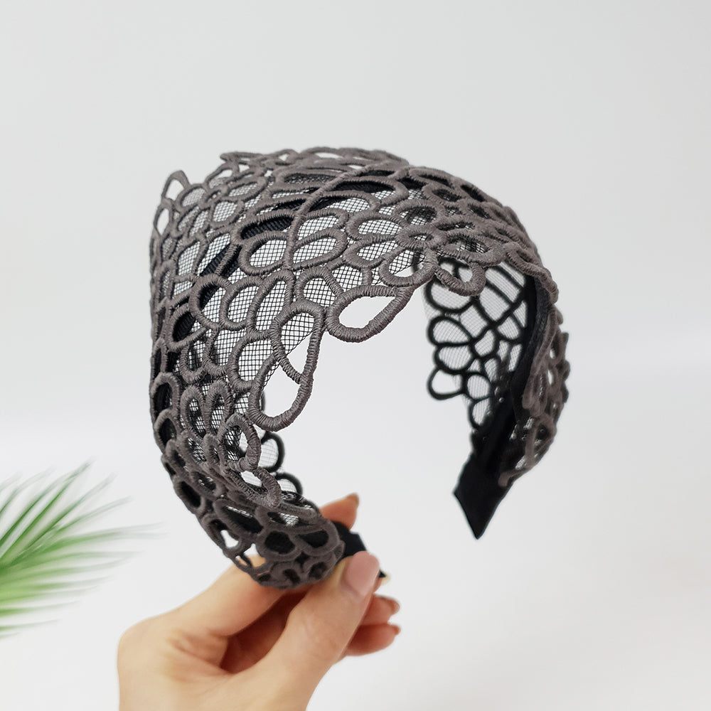 Garden Lace Wide Headband 3.9 in wide – Embroidered Lace, French-style