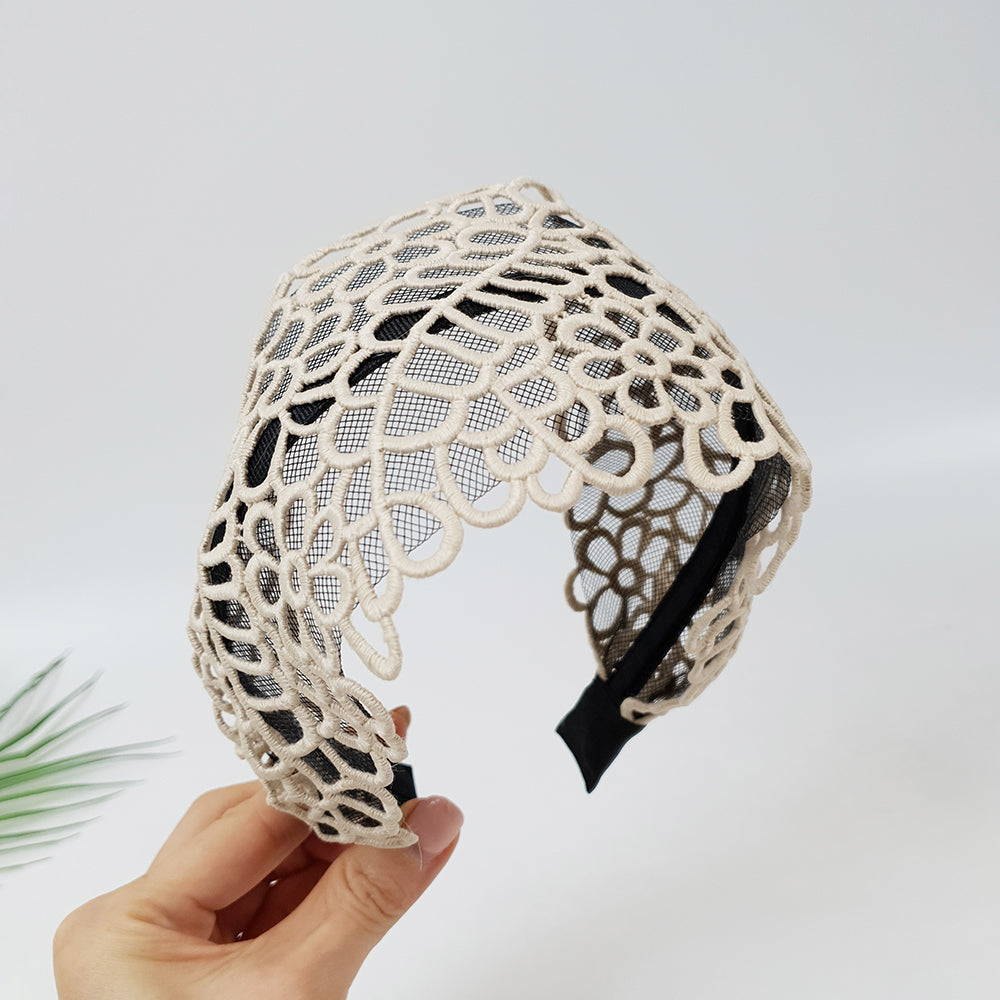 Garden Lace Wide Headband 3.9 in wide – Embroidered Lace, French-style
