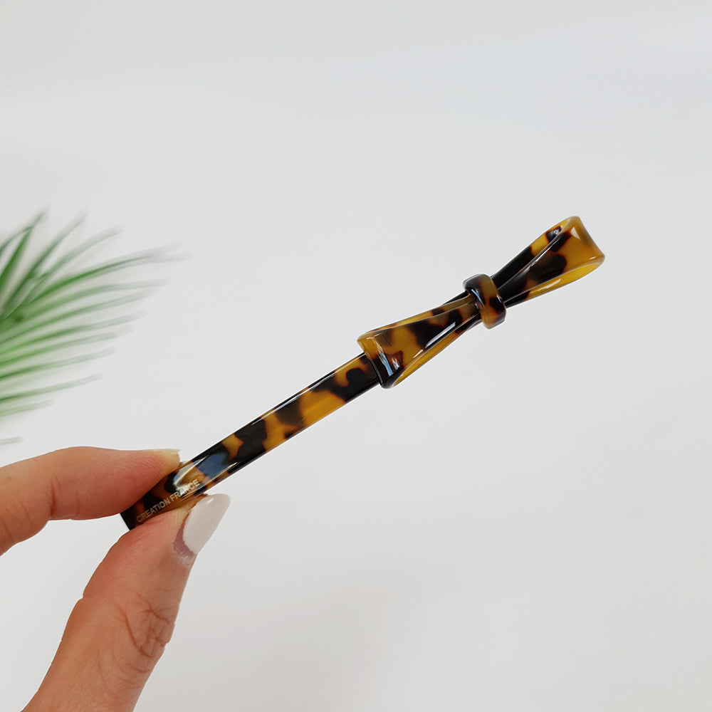 Side Ribbon Long Hair Barrette 4.3 in – 2 Leopard Brown