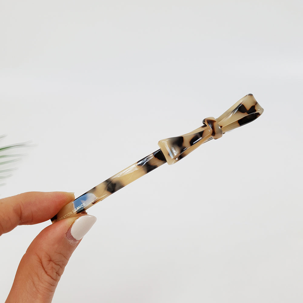 Side Ribbon Long Hair Barrette 4.3 in – 1 Leopard Beige