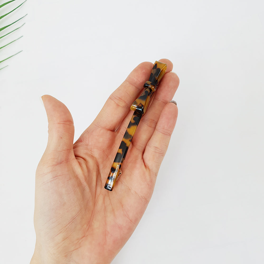Side Ribbon Long Hair Barrette 4.3 in – Tortoise Shell, French Pin