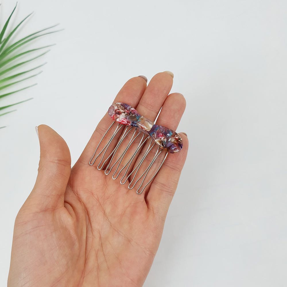 Round Ribbon Mini Hair Comb Pin 2.2 in – Tortoise Shell Marble, French Pin