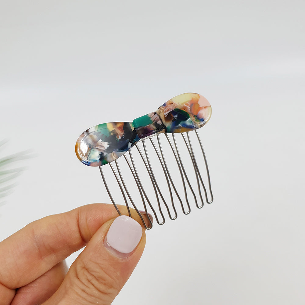 Round Ribbon Mini Hair Comb Pin 2.2 in – 7 Art Deep Green