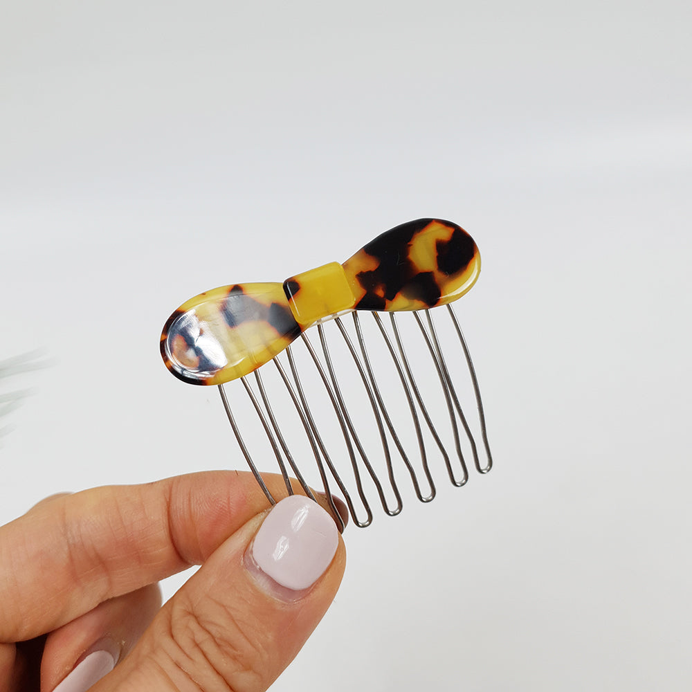 Round Ribbon Mini Hair Comb Pin 2.2 in – 2 Leopard Brown