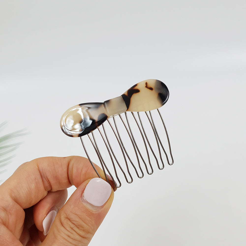Round Ribbon Mini Hair Comb Pin 2.2 in – 1 Leopard Beige