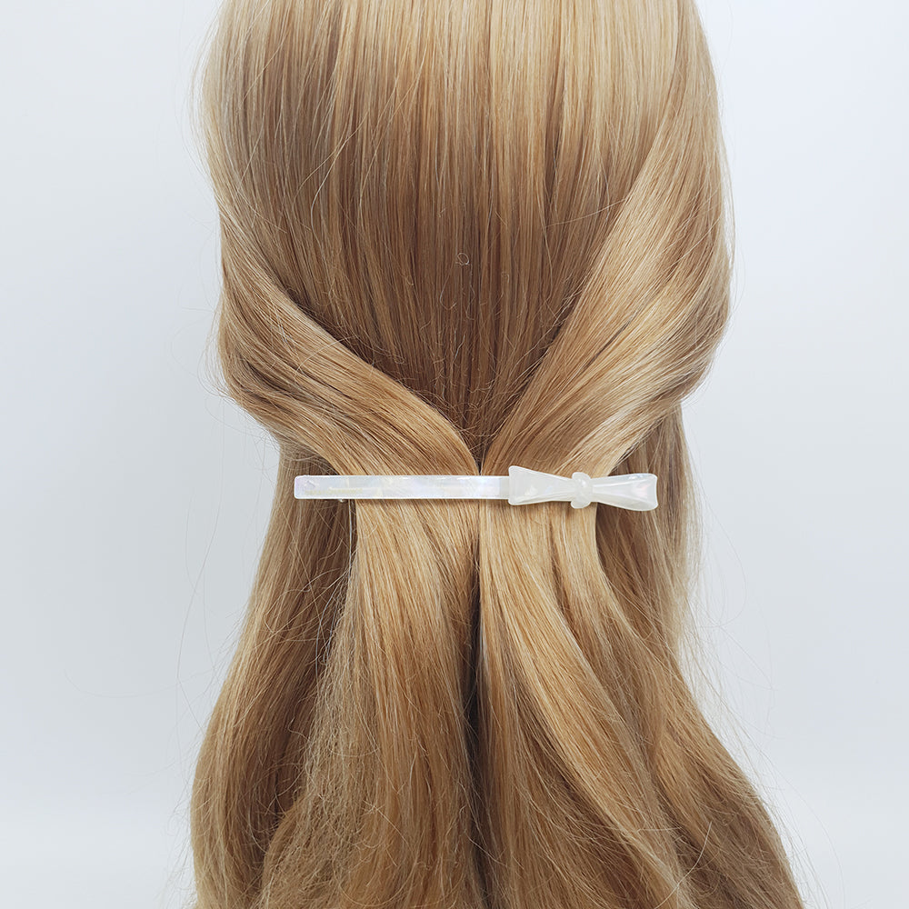Side Ribbon Long Hair Barrette 4.3 in – Tortoise Shell, French Pin