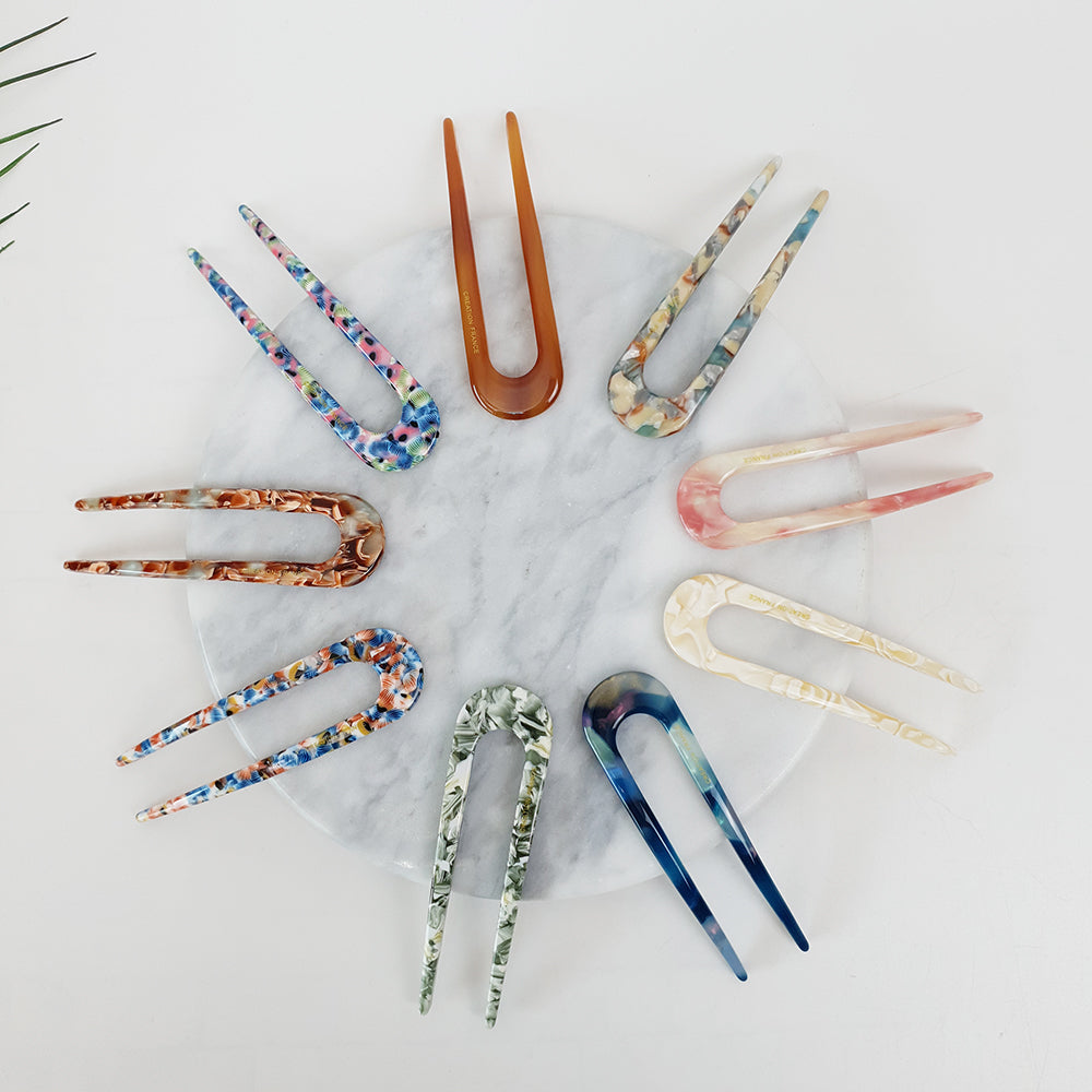 Straight U-Shape Hair Stick 3.9 in – Tortoise Shell Marble, French Pin