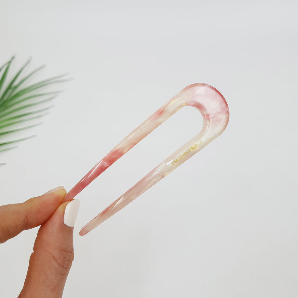 Straight U-Shape Hair Stick 3.9 in – 9 Marble Peach