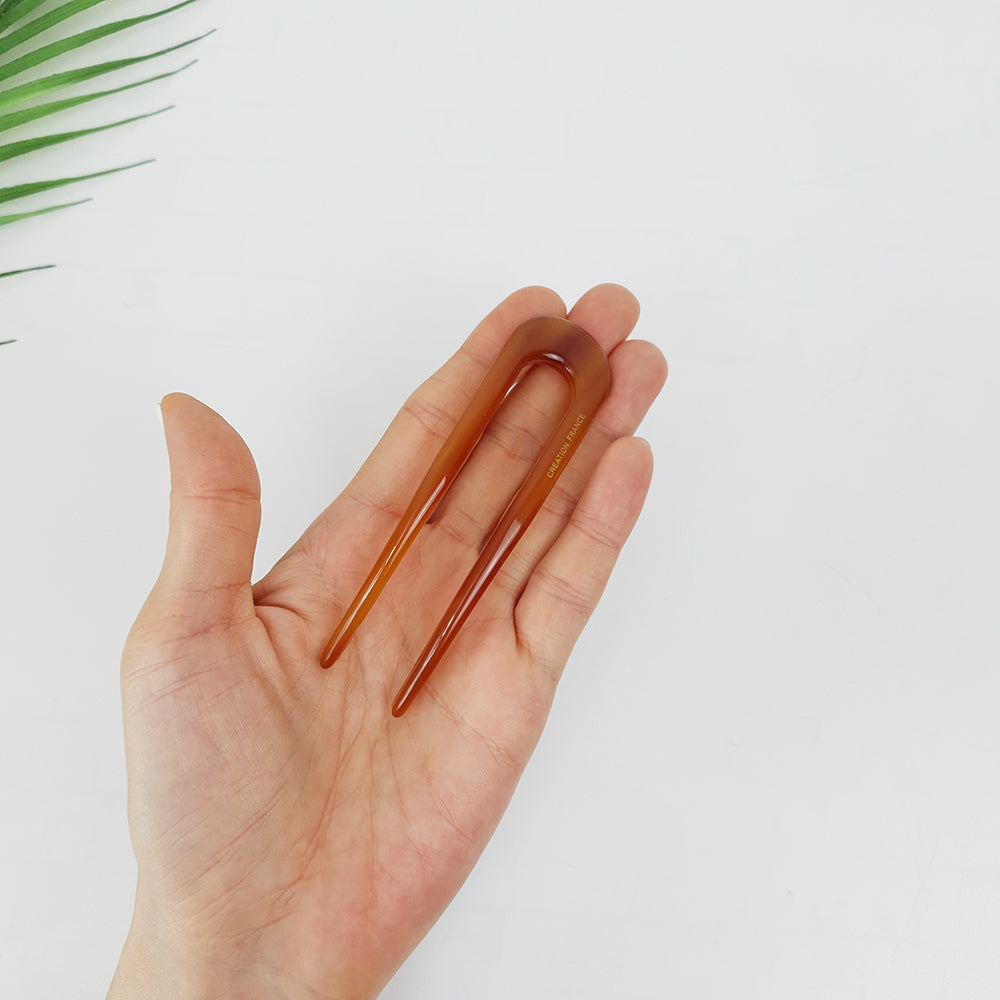 Straight U-Shape Hair Stick 3.9 in – Tortoise Shell Marble, French Pin