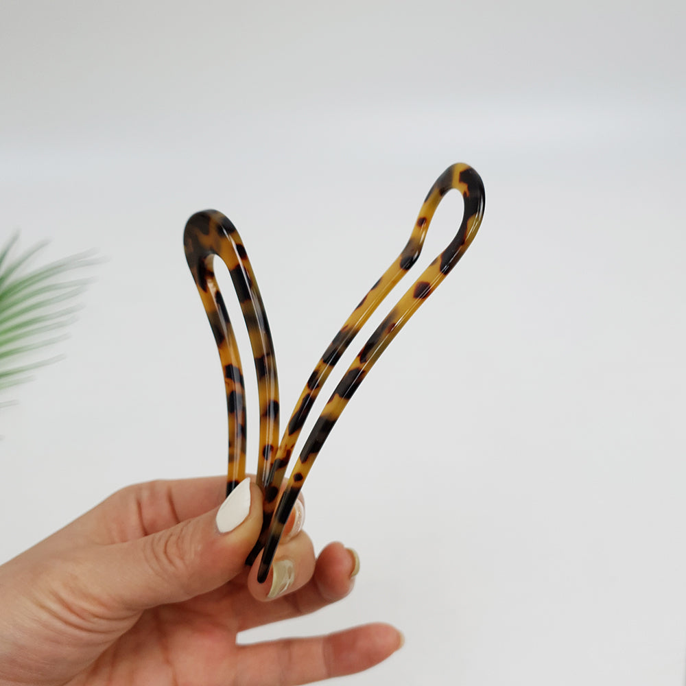 Straight U-Shape Hair Stick 3.9 in – Tortoise Shell Marble, French Pin