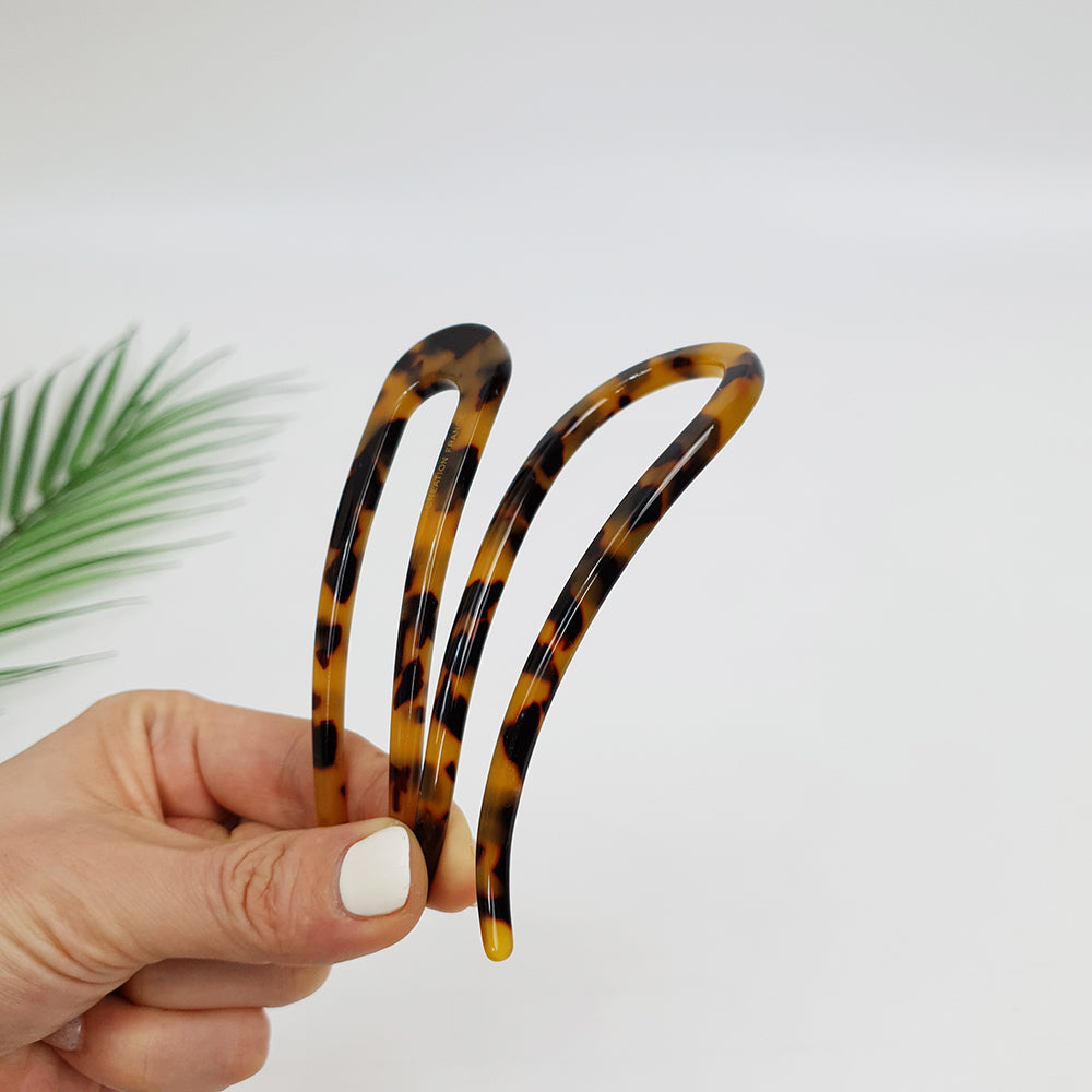 Straight U-Shape Hair Stick 3.9 in – Tortoise Shell Marble, French Pin