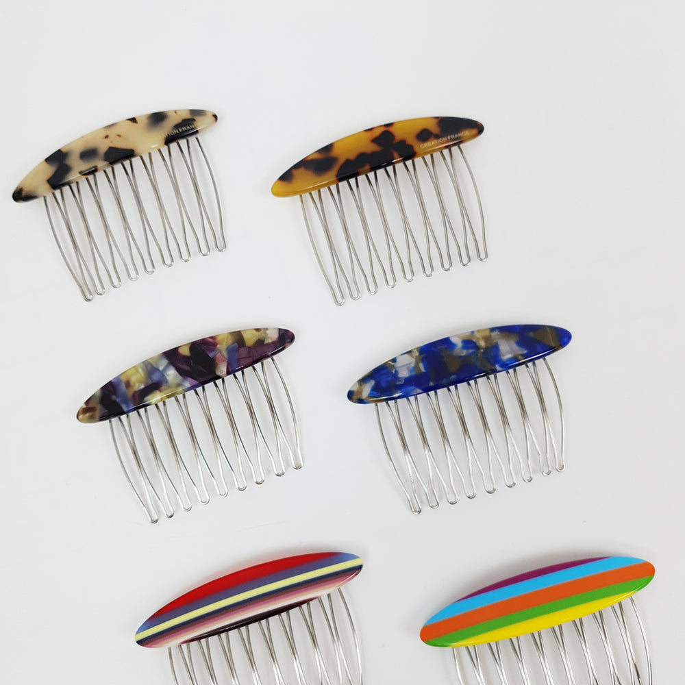 Long Round Hair Comb Pin 2.8 in – Tortoise Shell & Stripe, French Pin