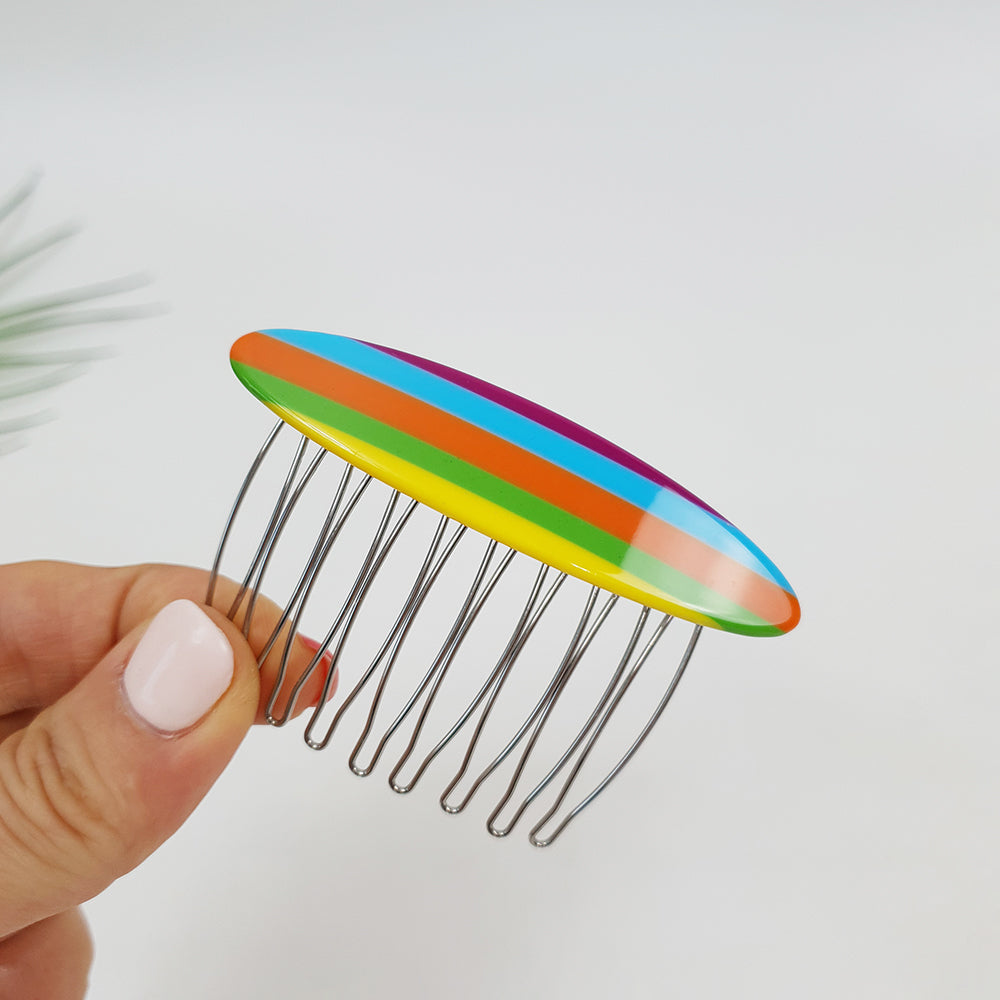 Long Round Hair Comb Pin 2.8 in – 6 Yellow Stripe