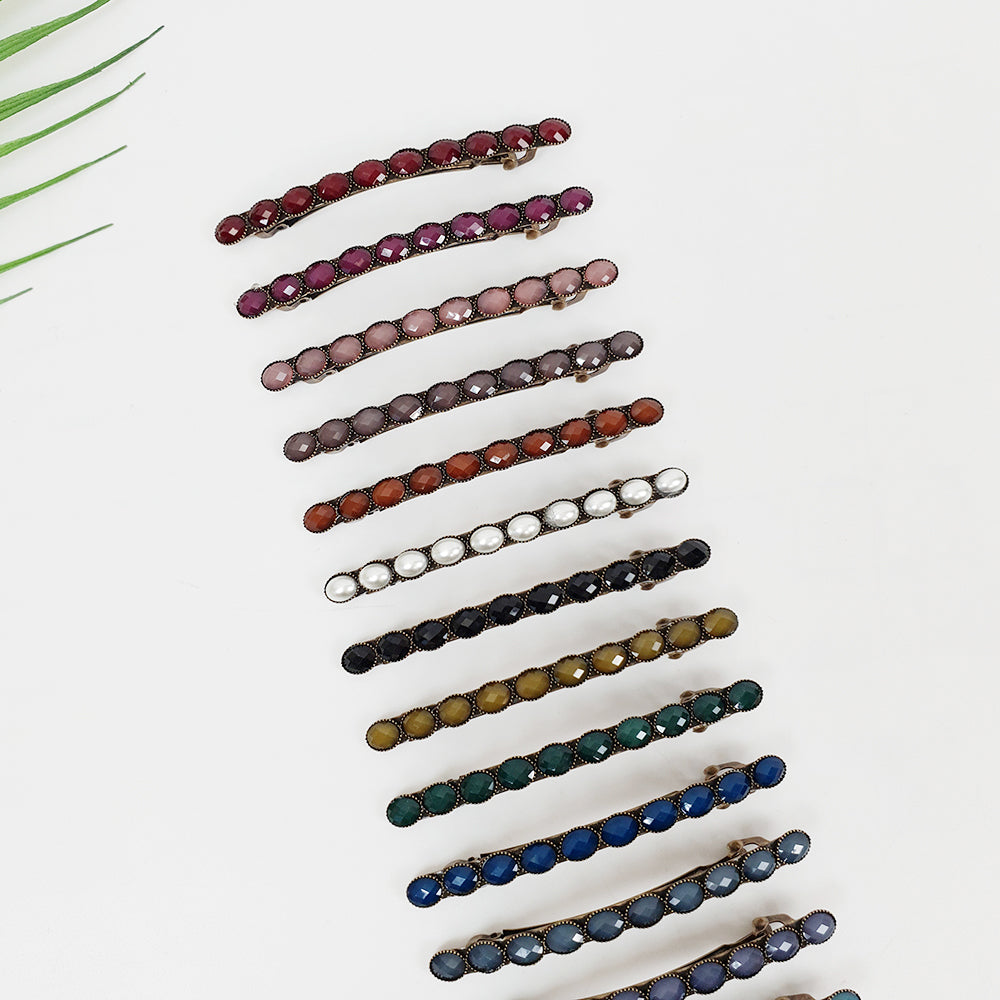 Faceted Oval Hair Barrette 3.3 in – Vintage Resin (Formica), French Pin