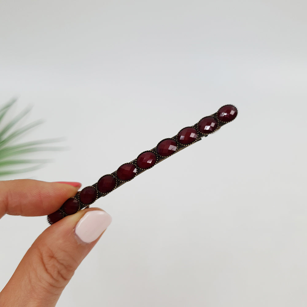 Faceted Oval Hair Barrette 3.3 in – 1 Red