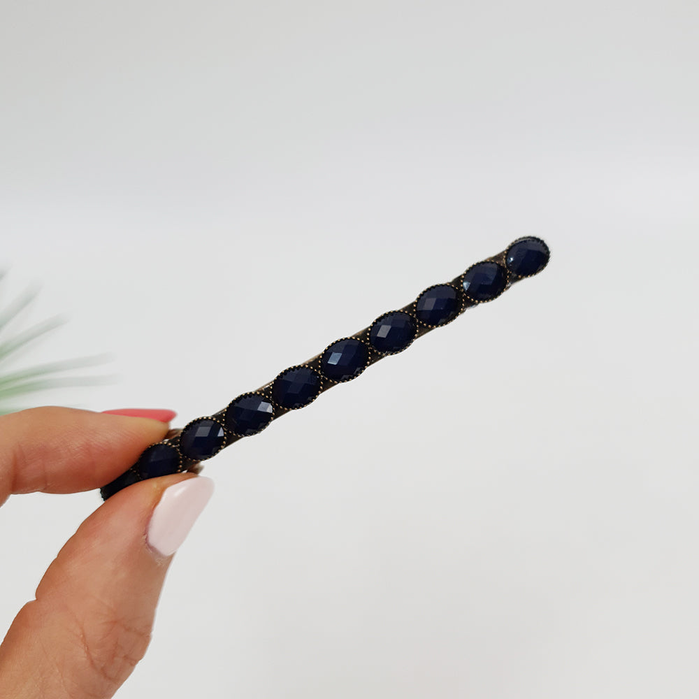 Faceted Oval Hair Barrette 3.3 in – 16 Navy