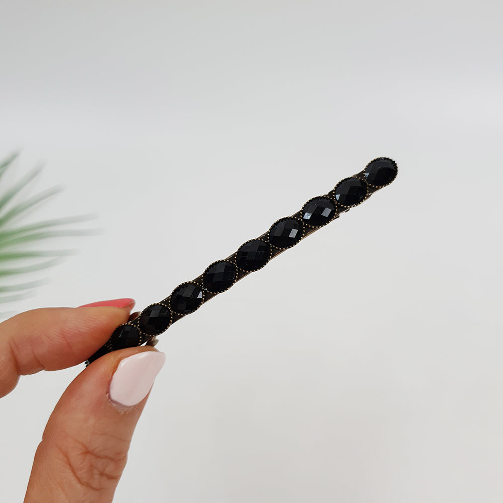 Faceted Oval Hair Barrette 3.3 in – 7 Black