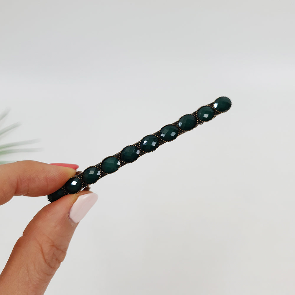 Faceted Oval Hair Barrette 3.3 in – 9 Green