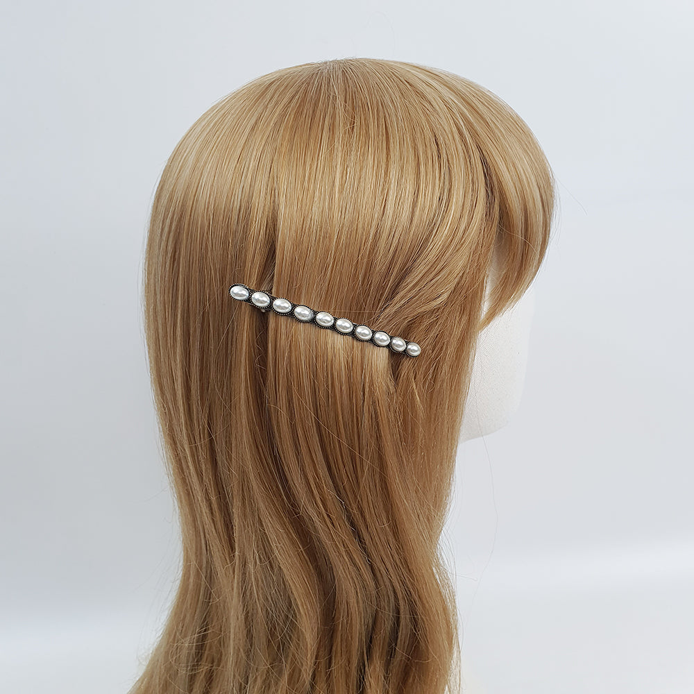 Faceted Oval Hair Barrette 3.3 in – Vintage Resin (Formica), French Pin