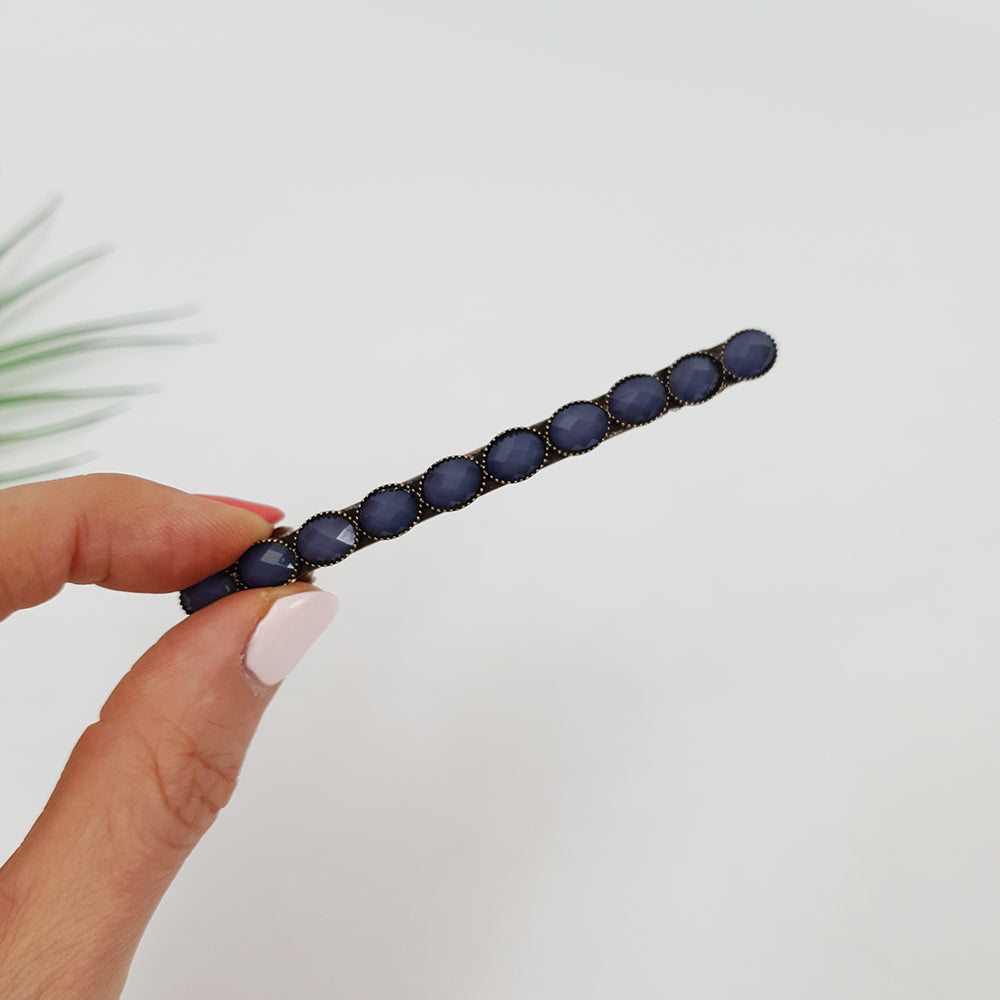 Faceted Oval Hair Barrette 3.3 in – Vintage Resin (Formica), French Pin