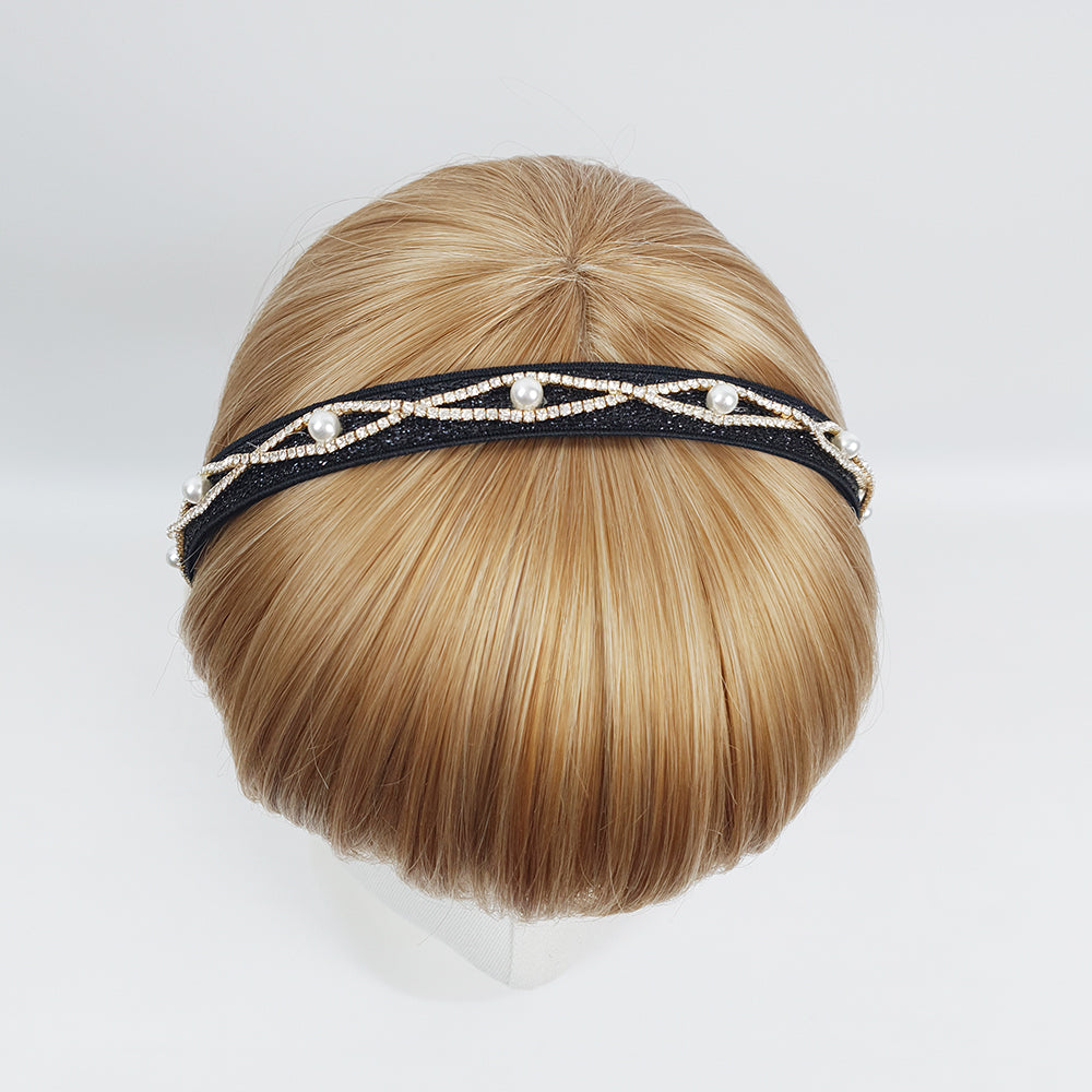 Diamond Line Thin Headband 0.6 in wide – Cubic, Pearl, French-style