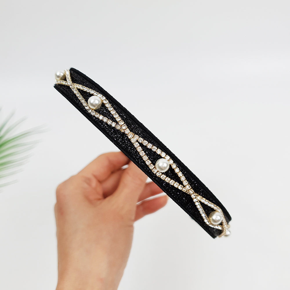 Diamond Line Thin Headband 0.6 in wide – Cubic, Pearl, French-style