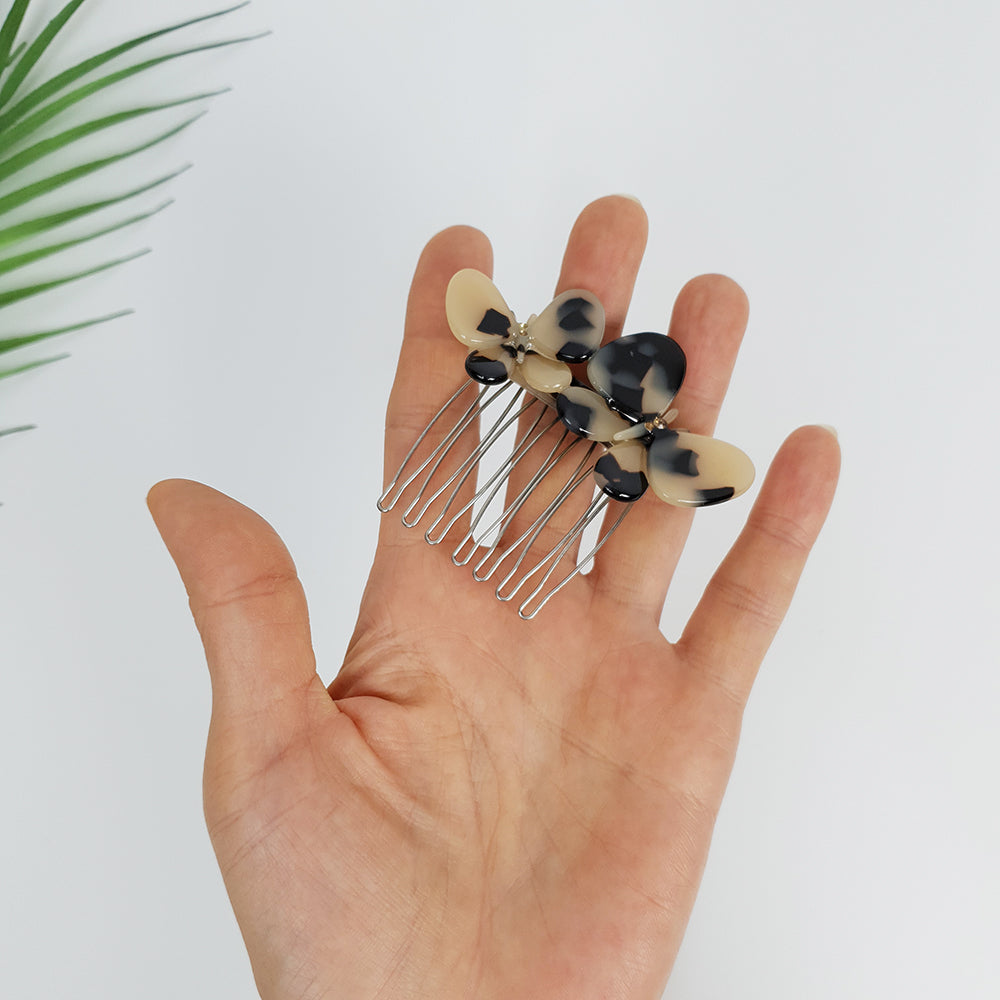 Twin Butterfly Hair Comb Pin 2.8 in – Tortoise Shell, Cubic, French Pin