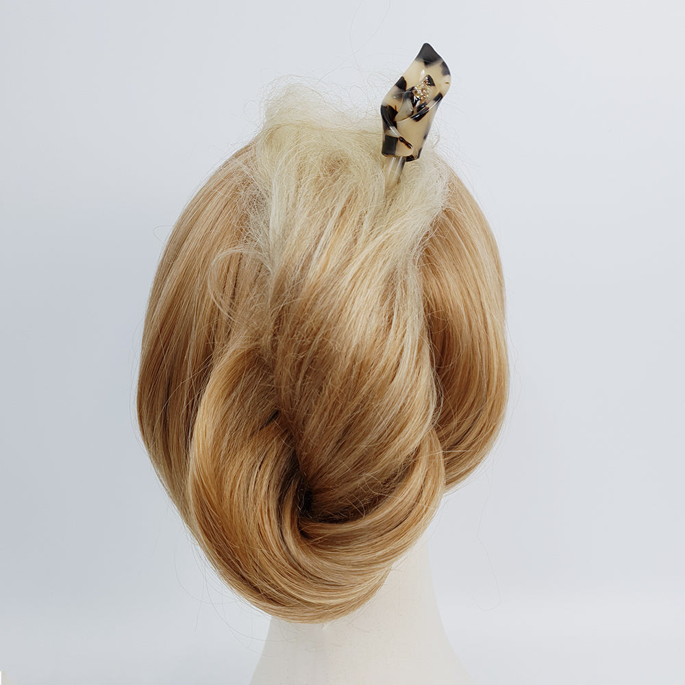 Flower Bud Hair Stick 8.7 in – Tortoise Shell Marble, Cubic, French Pin