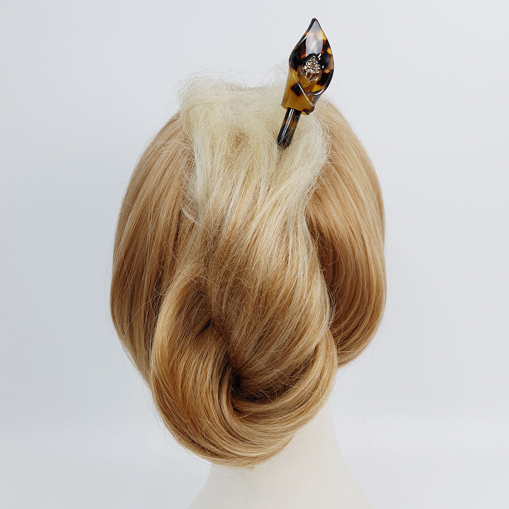 Flower Bud Hair Stick 8.7 in – Tortoise Shell Marble, Cubic, French Pin