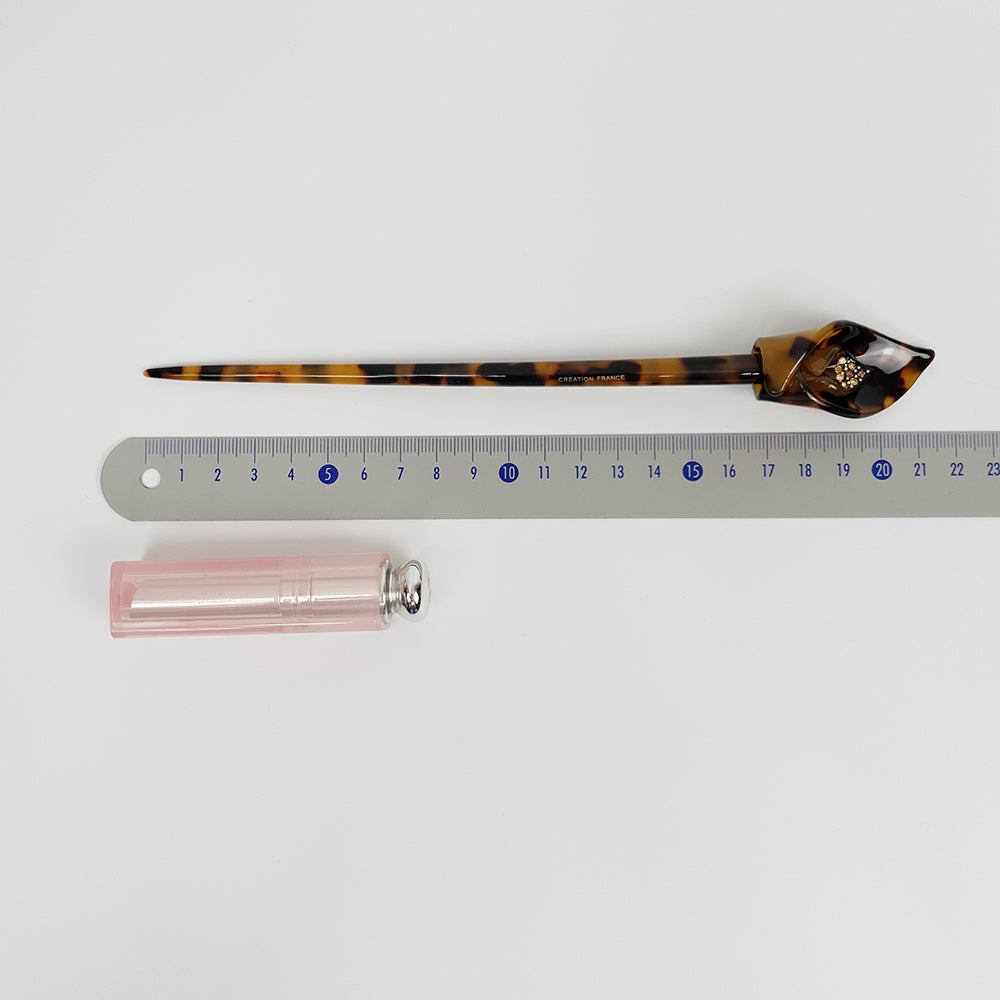 Flower Bud Hair Stick 8.7 in – Tortoise Shell Marble, Cubic, French Pin